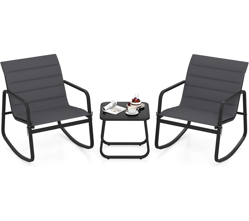 Ensemble Bistrot à Bascule D'extérieur 3 Pièces,salon De Jardin Avec Table,accoudoirs Bois-plastique