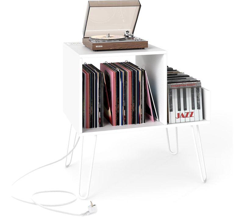 Support Tourne-disque Avec Prise, Meuble Tourne-disque Vinyle Pour 145 Albums (blanc)