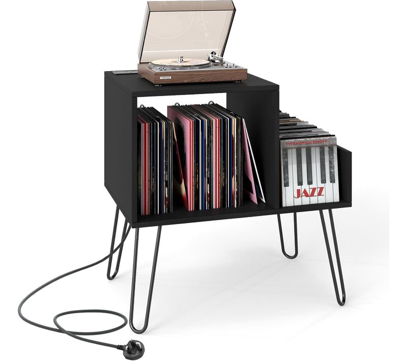 Support Tourne-disque Avec Prise, Meuble Tourne-disque Vinyle Pour 145 Albums (noir)