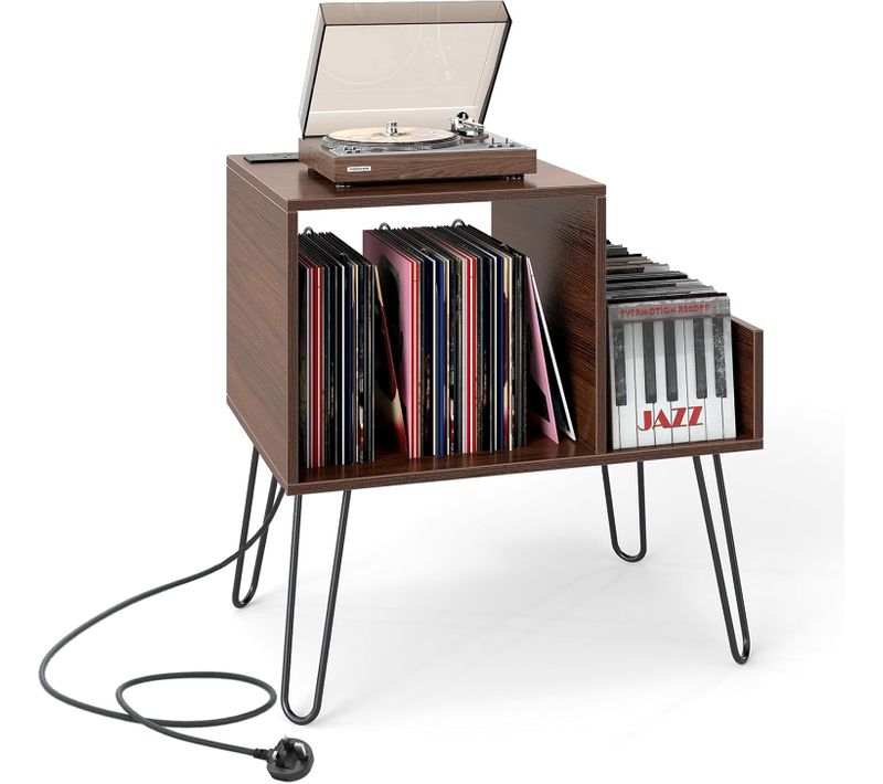 Support Tourne-disque Avec Prise, Meuble Tourne-disque Vinyle Pour 145 Albums (noyer)