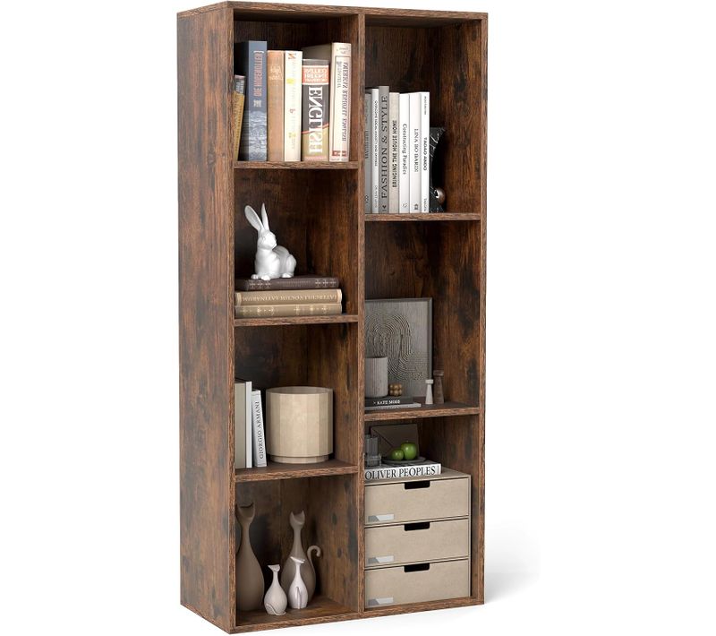 Étagère à 7 Cubes, Bibliothèque Indépendante Verticale Ou Horizontale (marron Rustique)