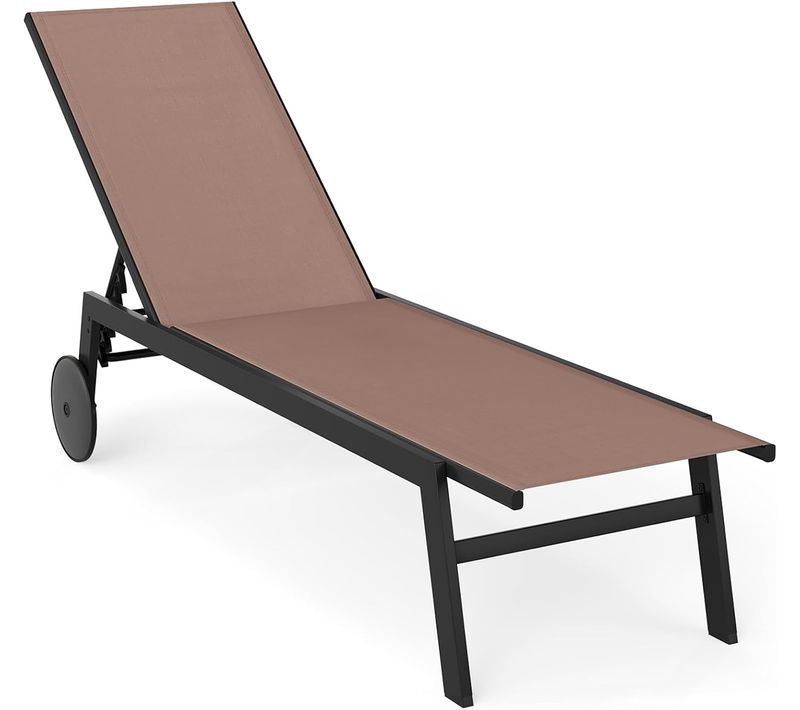 Bain De Soleil Avec 2 Roulettes, Chaise Longue Jardin Exterieur Réglable En 6 Positions (brun,1)