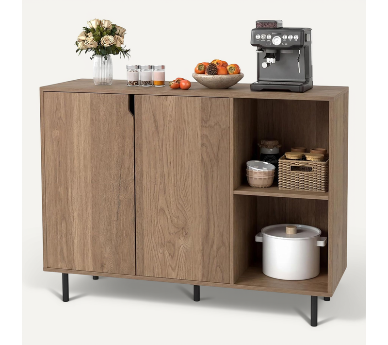 Buffet Cuisine, Armoire Cuisine Bois 2 Portes, Commode Blanc 2 Compartiments (naturel)