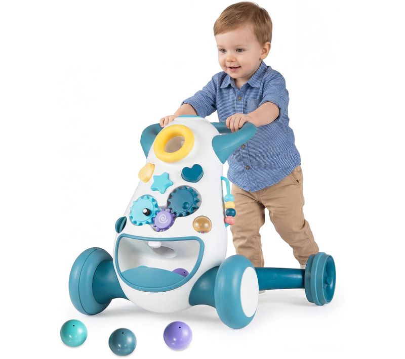 Chariot De Marche Bébé Avec Musique Et Lumières, Trotteur Avec Vitesse Réglable, 56,5x46x44cm (bleu)