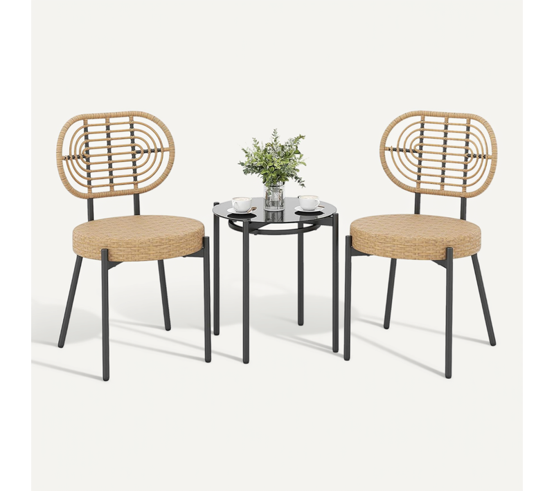 Salon De Jardin 3 Pièces En Résine Tressée Pe, Ensemble De Meuble Bistro Avec Table Basse (marron)