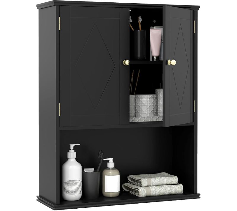 Armoire Murale Salle De Bain, Meuble Wc Suspendu Avec 2 Portes, 21 X 60 X 75 Cm (noir)