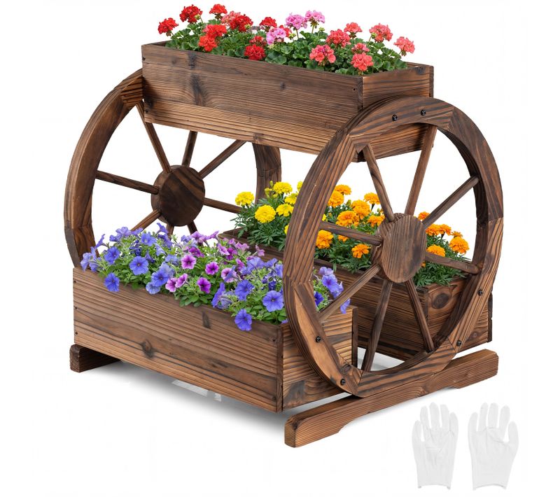 Jardinière Surélevée à 2 Niveaux, 3 Bacs à Plantes En Bois En Forme De Chariot