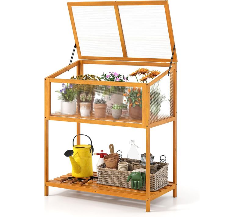 Serre De Jardin En Bois De Sapin, Serre Surélevée Extérieur, Orange (90 X 50,5 X 105 Cm)