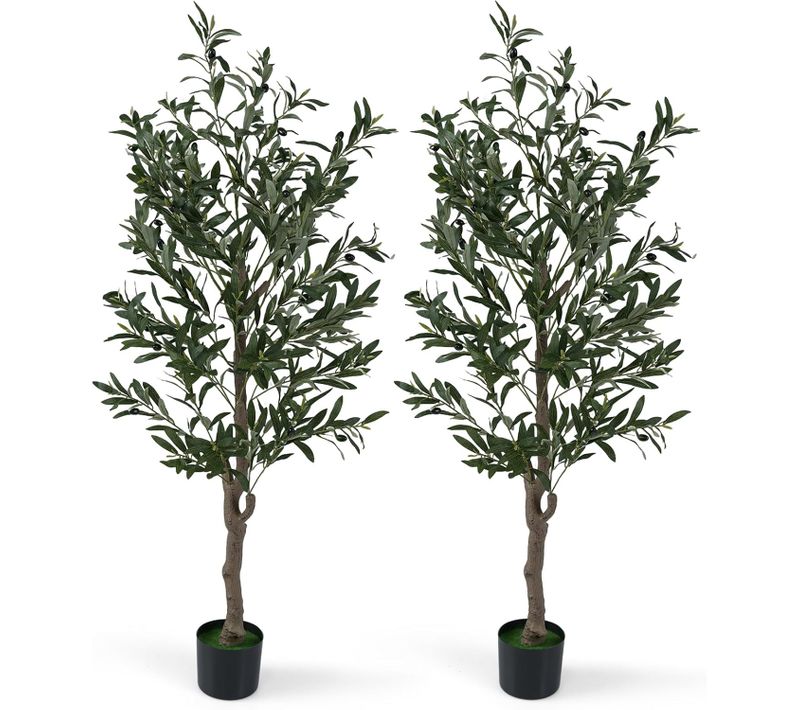 Lot De 2 Plantes Artificielles En Pot Hauteur 150cm, Olivier Artificiel Avec Fruits Et Mousses