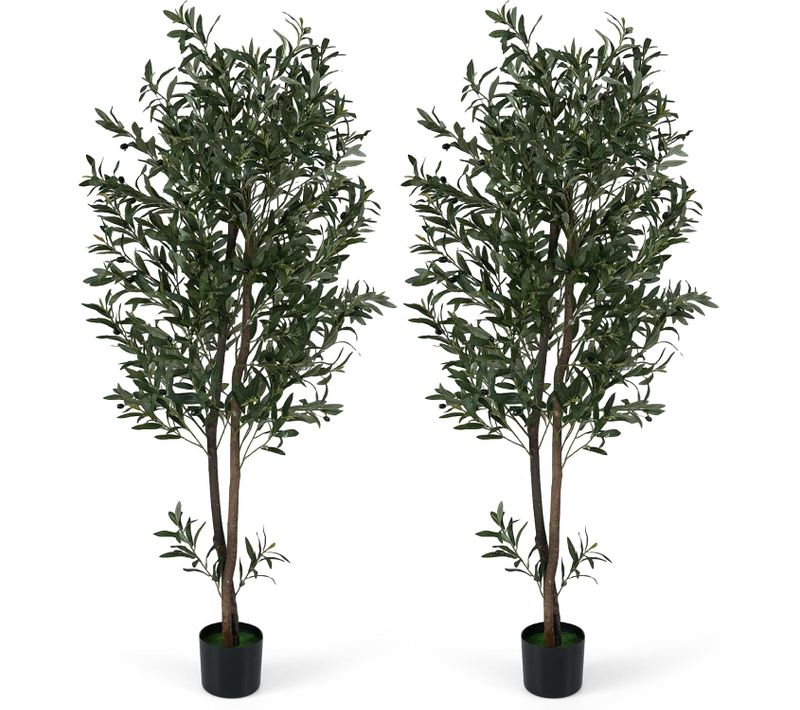 Lot De 2 Plantes Artificielles En Pot Hauteur 180cm, Olivier Artificiel Avec Fruits Et Mousses