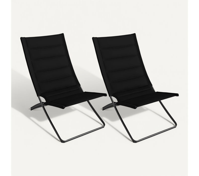 Lot De 2 Chaises De Plage Pliable, Chaises Pliante Camping, Dossiers Et Sièges Rembourrés (noir)