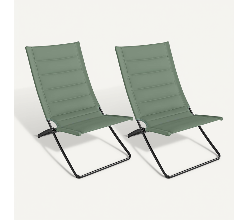 Lot De 2 Chaises De Plage Pliable, Chaises Pliante Camping, Dossiers Et Sièges Rembourrés (vert)