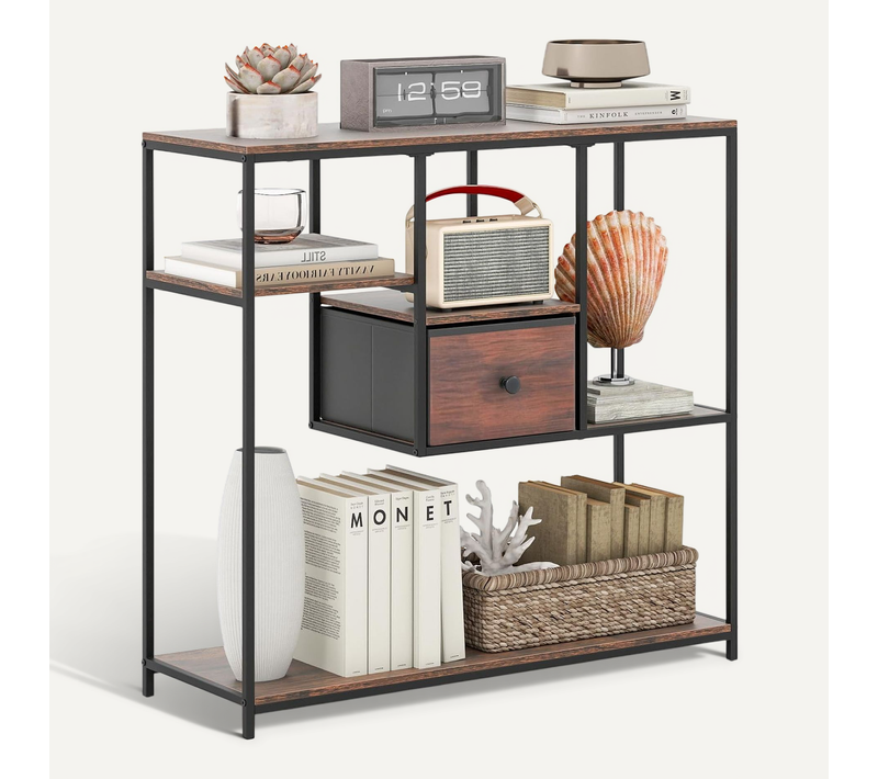 Console Meuble Avec Rangement,table Console Avec Tiroir,bibliotheque Étagère 4 Niveaux(marron)