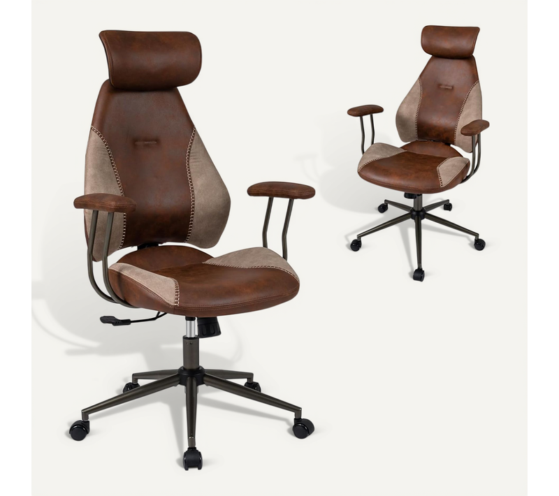Chaise De Bureau,fauteuil Ergonomique Avec Appuie-tête Réglable,dossier Inclinable(marron)