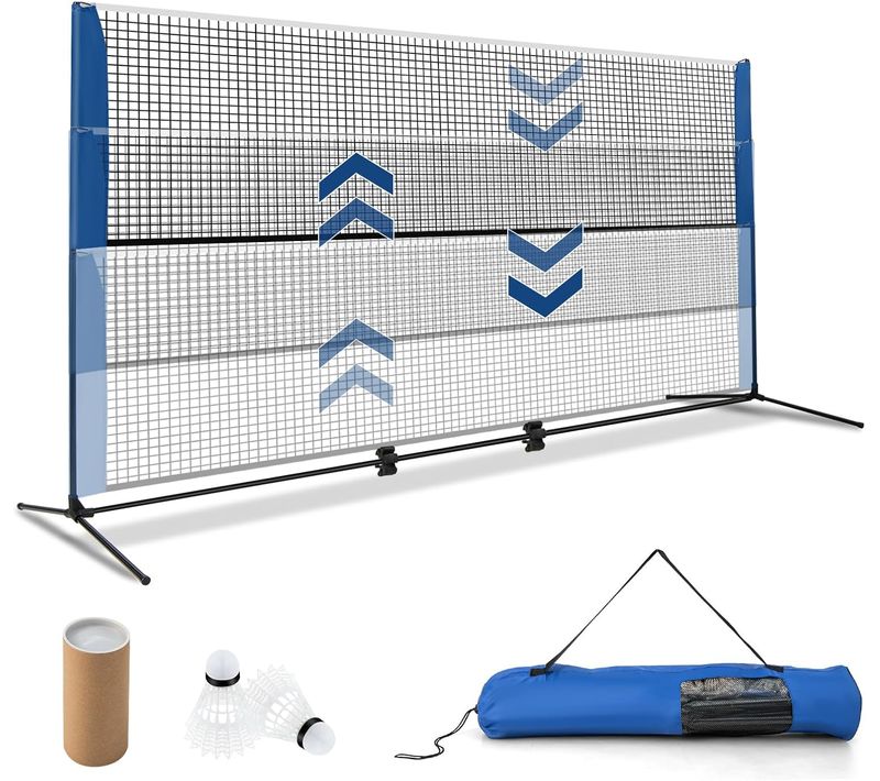 Filet De Badminton Portable 3,1/4,2/5,1m, Set De Badminton à Hauteurs Réglable, Bleu
