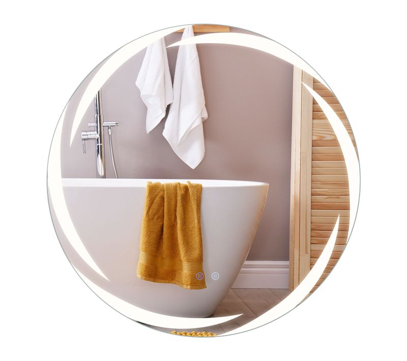 Miroir Salle De Bain Avec Eclairage, Miroir Mural Rond Antibuée, 3 Couleurs De Lumière, D. 70 Cm