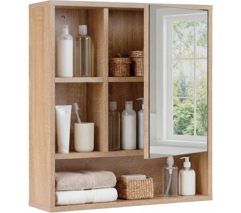 Armoire Murale Salle De Bain Avec Miroir, 55 X 61 Cm, Armoire De Toilette (naturel)