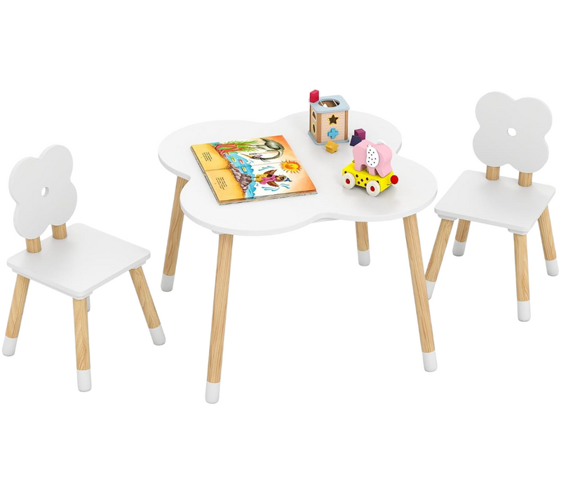 Table Enfant Avec 2 Chaises En Forme Fleur, Petit Bureau Pour Jouer Manger Dessiner(blanc)