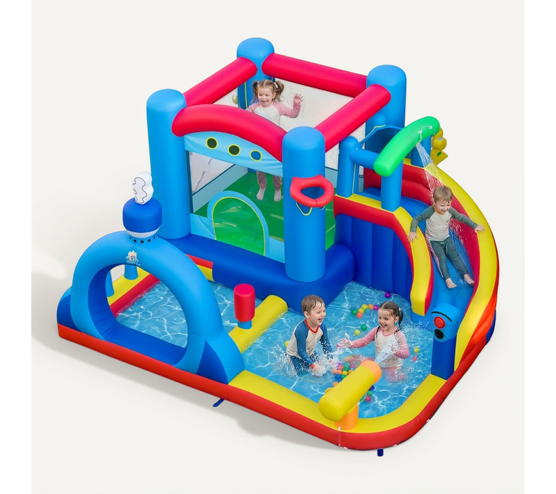 Château Gonflable Avec Toboggan Et Maison De Saut, Aire De Jeux Gonflable Avec Pataugeoire