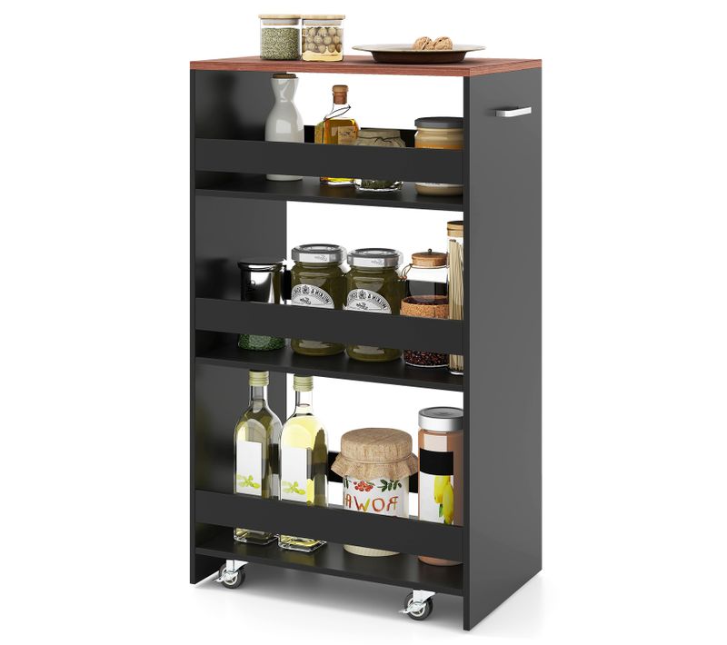 Chariot De Rangement 30 Cm à Roulettes, Desserte De Cuisine Etroit à 4 Niveaux (noir + Brun)