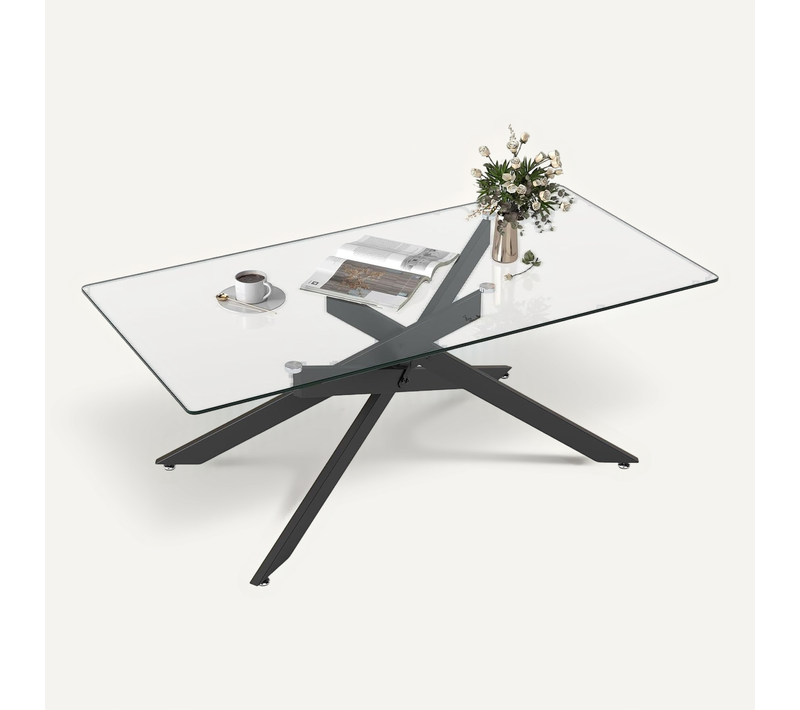 Table Basse Verre Axis, Table Basse Salon Transparente, 120 X 60 X 45,5 Cm, Noir