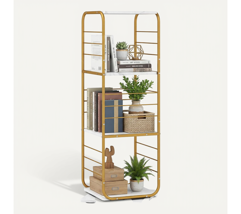 Bibliotheque Etagere Tournante à 4 Niveaux, Tour De Livres Pivotante à 360° (or)