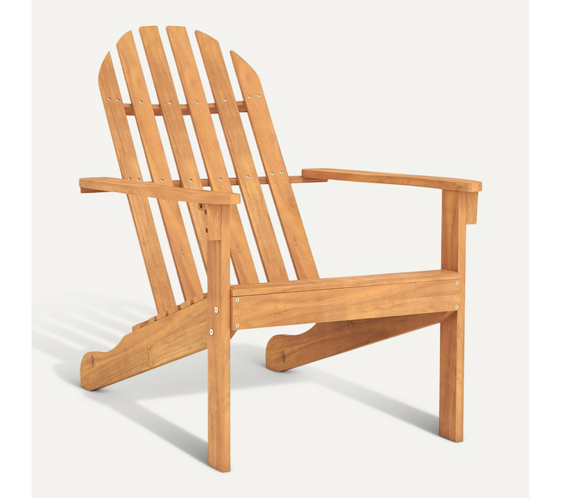Chaise Adirondack En Bois D'acacia, Fauteuil De Jardin Exterieur, Charge 180kg, 93x66x86cm (naturel)