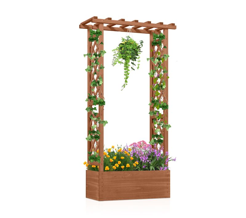 Jardinière Avec Treillis Toit Suspendu En Bois Avec Trou De Drainage, Lit De Jardin Surélevé (brun)