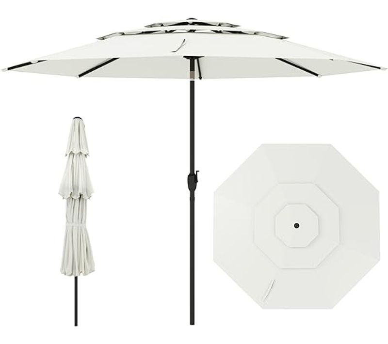 Parasol De Jardin Extérieur, Parasol Balcon à 3 Niveaux Sans Pied, Inclinaison Réglable, Blanc