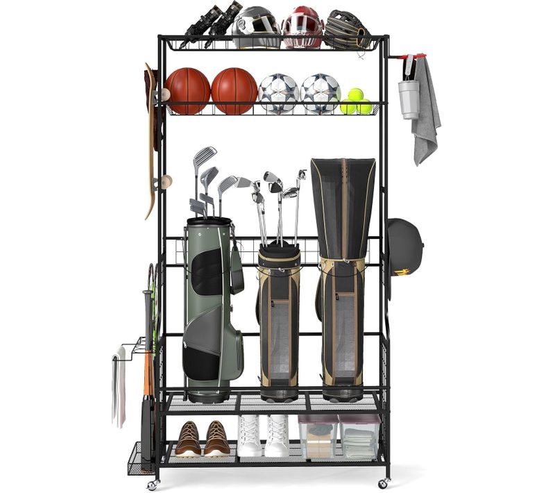 Support De Rangement Pour Sac De Golf Avec Roues, Organisateur Mobile De Stockage En Métal