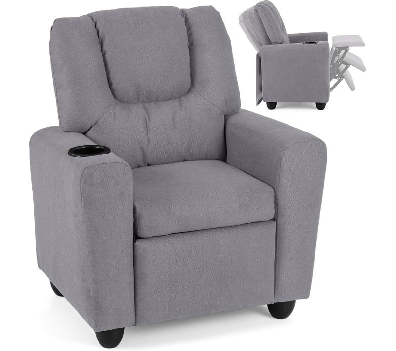 Fauteuil Enfant Inclinable Avec Porte-gobelet Et Repose-pieds Rétractable,dossier Réglable,gris