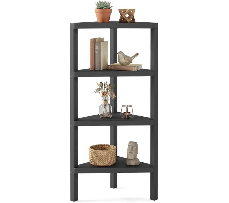 Étagère D'angle, Bibliothèque D'angle à 4 Niveaux Avec Étagères Ouvertes à Lattes (noir)