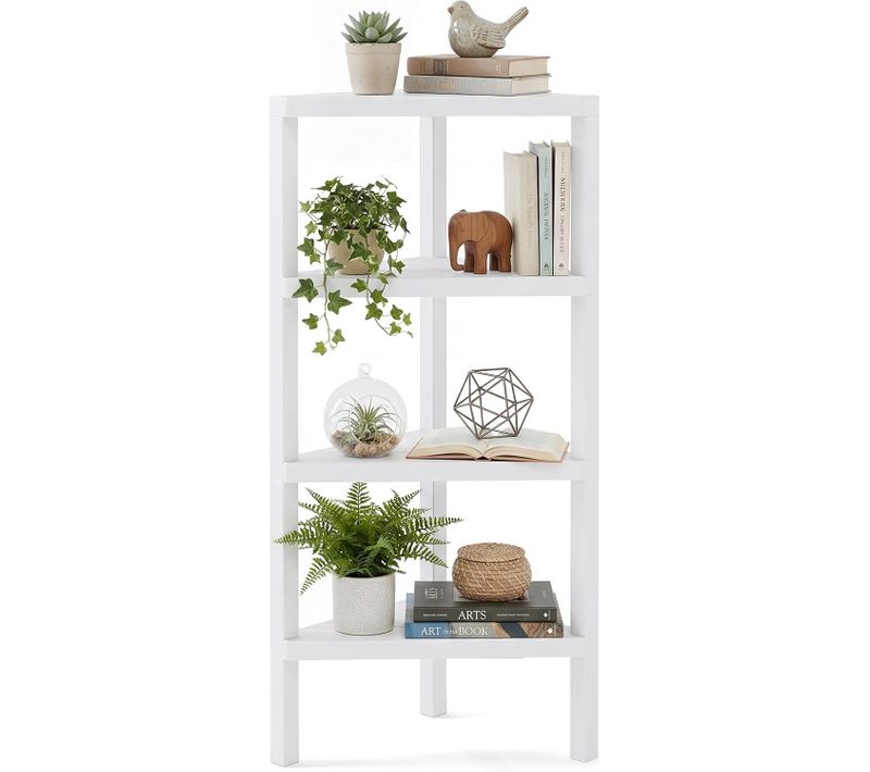 Étagère D'angle, Bibliothèque D'angle à 4 Niveaux Avec Étagères Ouvertes à Lattes (blanc)