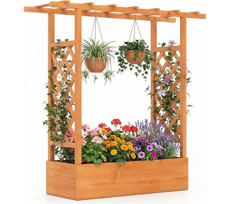 Jardinière Avec 2 Treillis Latéraux Toit Suspendu En Bois D'épicéa, 110 X 35 X 114 Cm (orange)