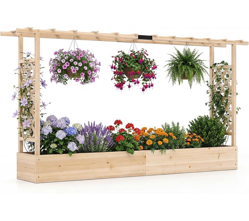 Jardinière Avec 2 Treillis Latéraux Toit Suspendu En Bois D'épicéa, 220 X 35 X 114 Cm (naturel)