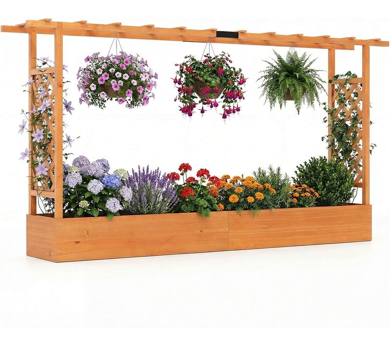 Ardinière Avec 2 Treillis Latéraux Toit Suspendu En Bois D'épicéa, 220 X 35 X 114 Cm (orange)