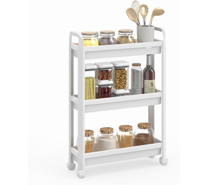 Chariot De Rangement à Roulettes, Desserte Salle De Bain Détachable Avec Poignées (3 Niveaux,blanc)