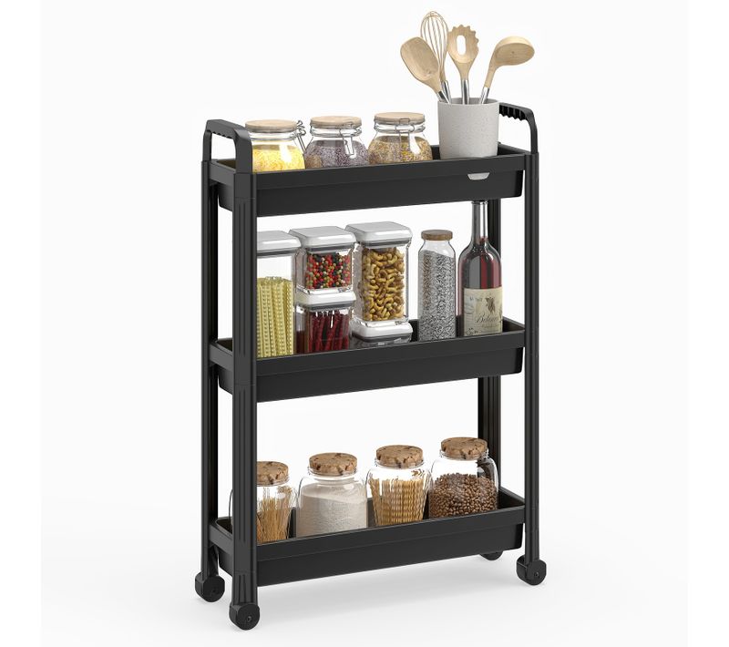Chariot De Rangement à Roulettes, Desserte Salle De Bain Détachable Avec Poignées (3 Niveaux,noir)