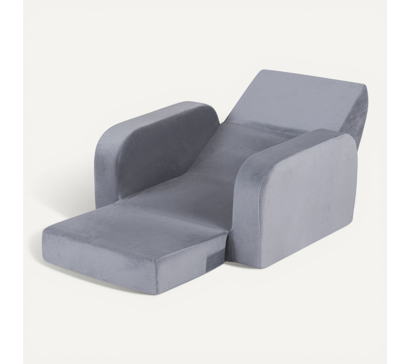 3 En 1 Canapé-lit Enfant Pliable En Velours Cristal Ultra-doux,housses Lavables,gris