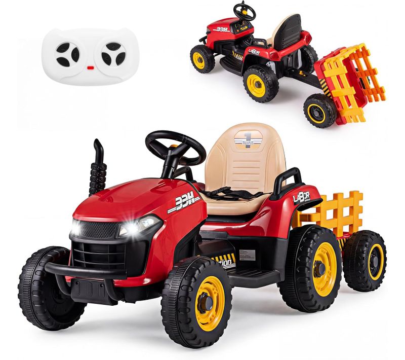 24v Tracteur électrique Enfant Avec Remorque Amovible Et Basculante, Voiture électrique (rouge)