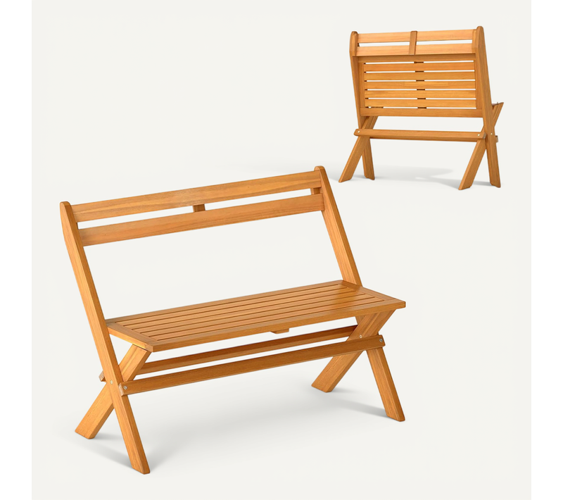 Banc De Jardin Pliable En Bois D'acacia, Banc Exterieur Jardin à 2 Places (105 X 56 X 80 Cm)