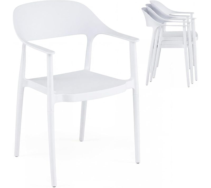Chaises Empilable Plastique Lot De 4, Chaise De Jardin En Pp Avec Dossier Incurvé (blanc,4)