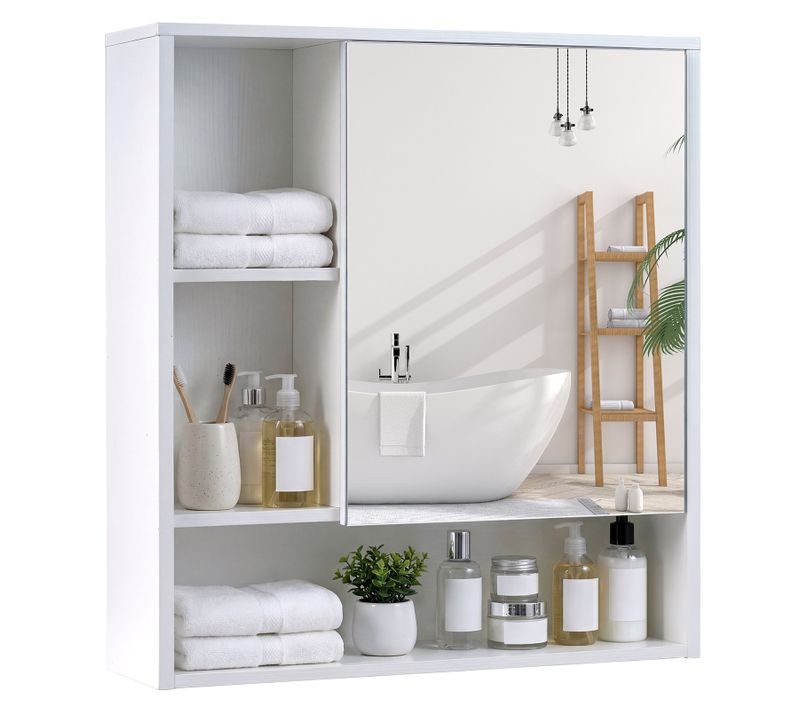 Armoire Murale De Salle De Bain Avec Porte Miroir, Armoire à Pharmacie, 16 X 56 X 61 Cm (blanc)