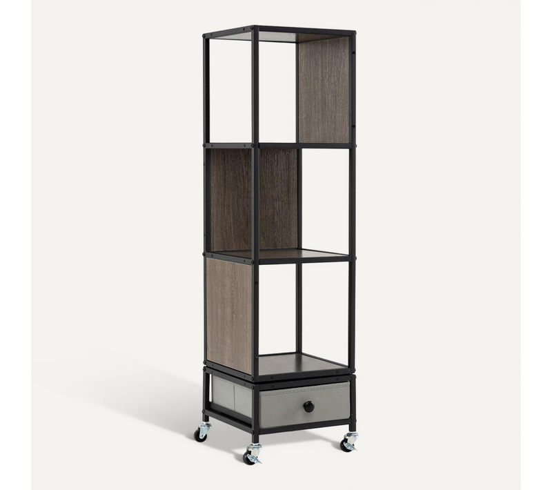 Bibliothèque Tournante à 4 Niveaux Sur Roulettes, Étagère D'angle Pivotante à 360° (gris)