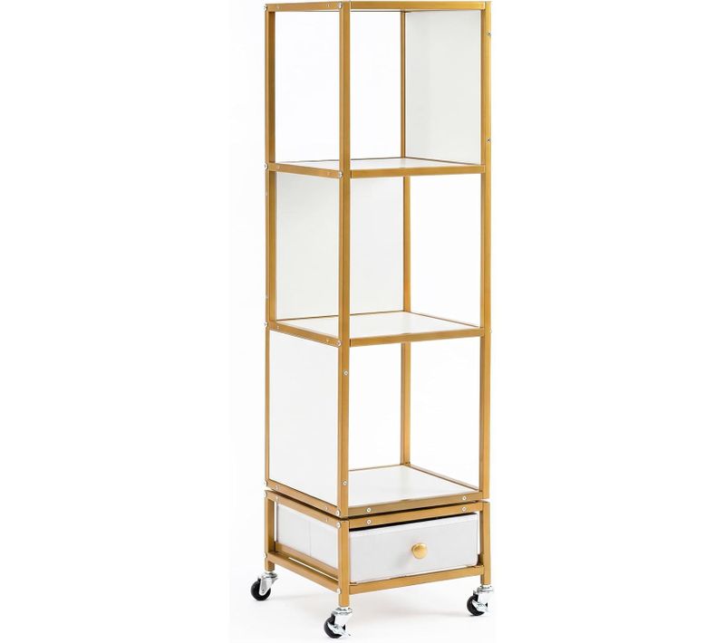 Bibliothèque Tournante à 4 Niveaux Sur Roulettes, Étagère D'angle Pivotante à 360° (blanc)