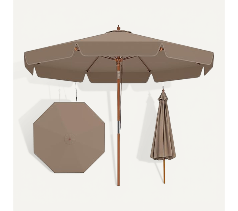 Parasol De Jardin Exterieur à Volants 300 Cm, Parasol Terrasse Inclinablle, 30° Inclinaison, Kaki