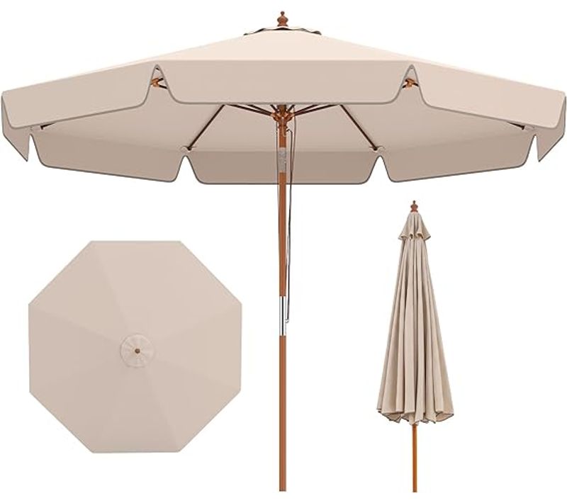 Parasol De Jardin Exterieur à Volants 300 Cm, Parasol Terrasse Inclinablle, 30° Inclinaison, Beige