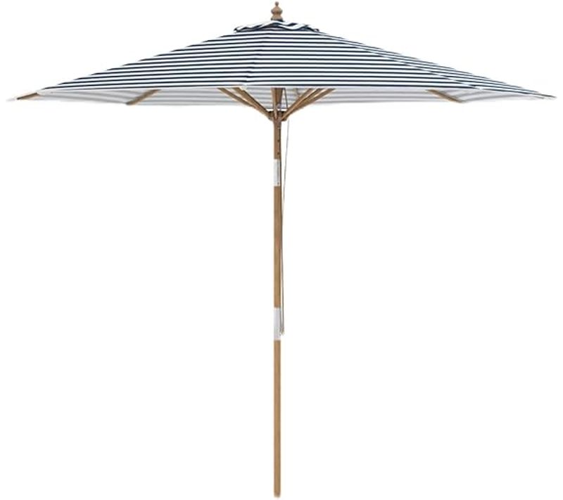 Parasol De Jardin Exterieur 270 Cm, Parasol Terrasse Inclinable, Poteau En Bambou, Rayé Bleu-blanc