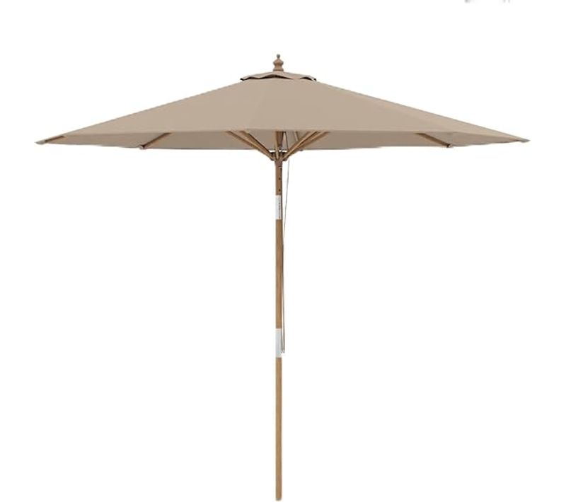 Parasol De Jardin Exterieur 270 Cm, Parasol Terrasse Inclinable, Poteau En Bambou, Kaki
