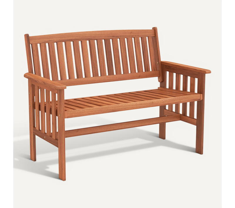 Banc Exterieur Jardin 2 Places En Bois Massif, Dossier Incliné, Banc De Jardin, 119 X 59,5 X 89 Cm